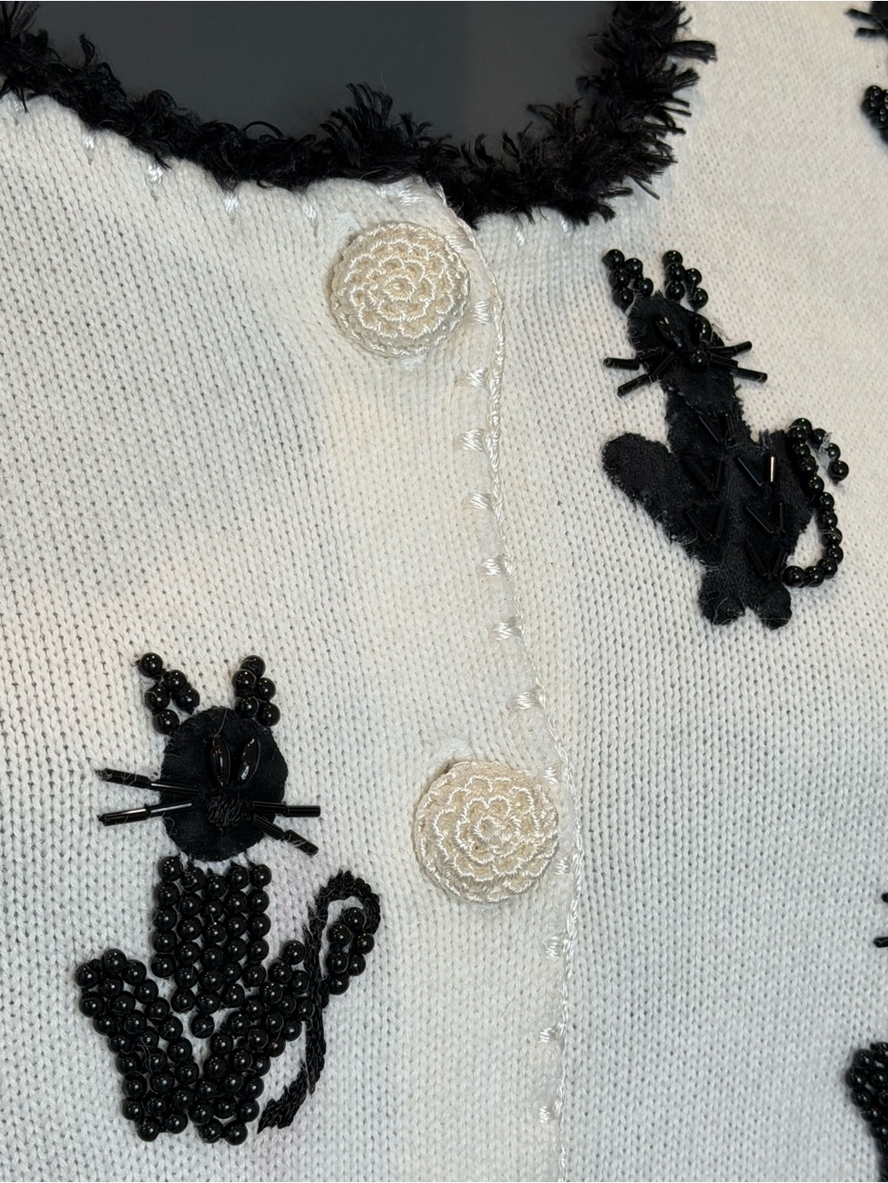 Vintage Michael Simon Knit Black Cat Button up Cardigan size XL Grannycore - Picture 8 of 15